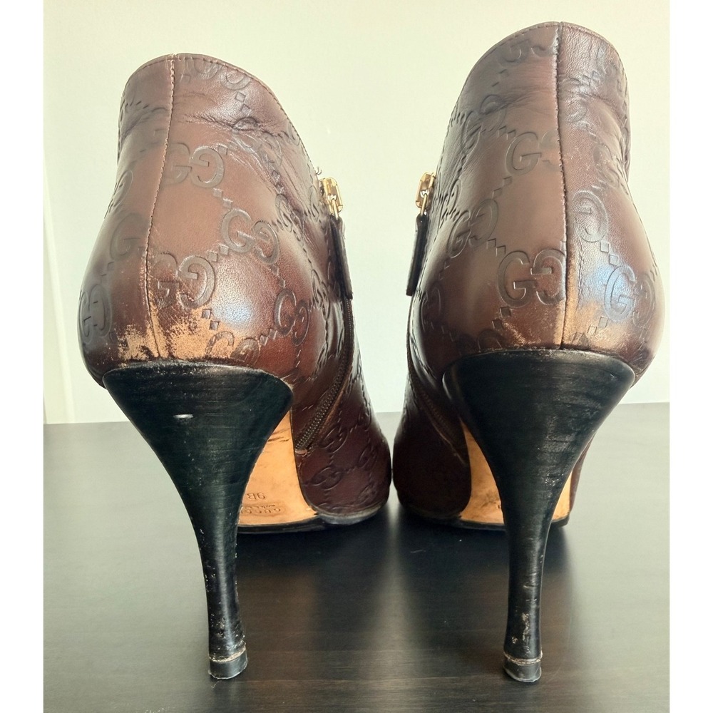 Gucci Guccissima GG Leather Ankle Booties Heels 9 / 9B Vintage Y2K Brown Italy - Picture 13 of 16